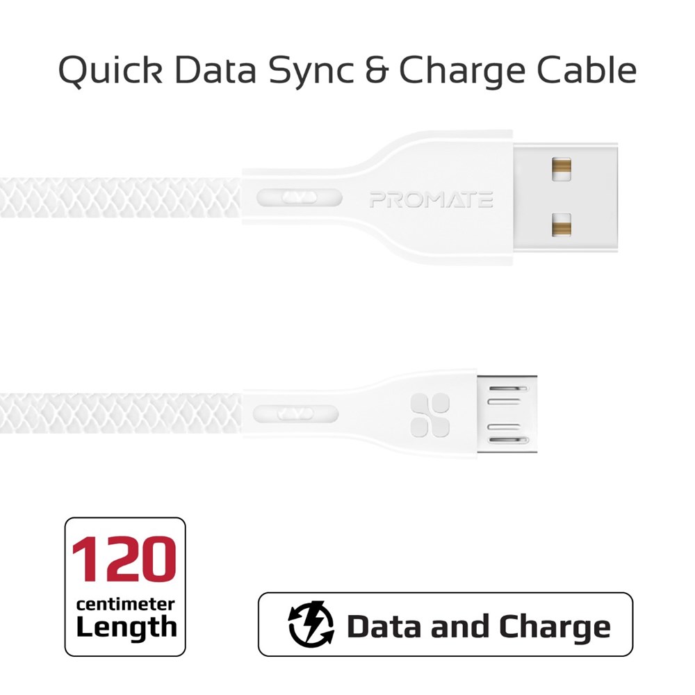 "Buy Online  Promate Micro-USB Cable High-Quality Anti-Break Micro USB to USB 2.0 Cable White Accessories"