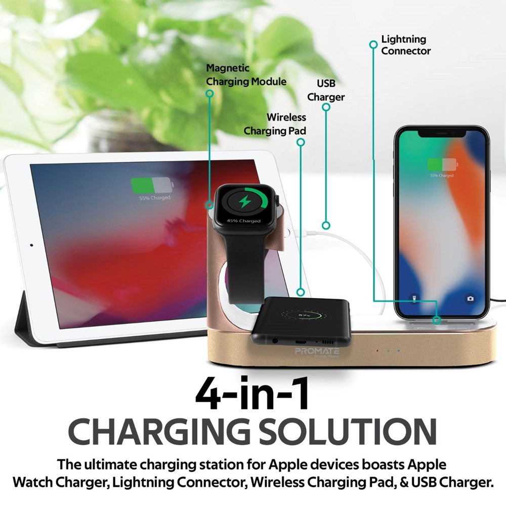 "Buy Online  Promate Apple Wireless Charging StationI World?s First MFi Certified 18W Power Delivery Charging Dock with 10W Qi Fast Wireless ChargingI MFi Apple Watch Charger and 2.4A USB Charging Port for Apple iPhoneI iPodI iPadI PowerState Gold Mobile Accessories"