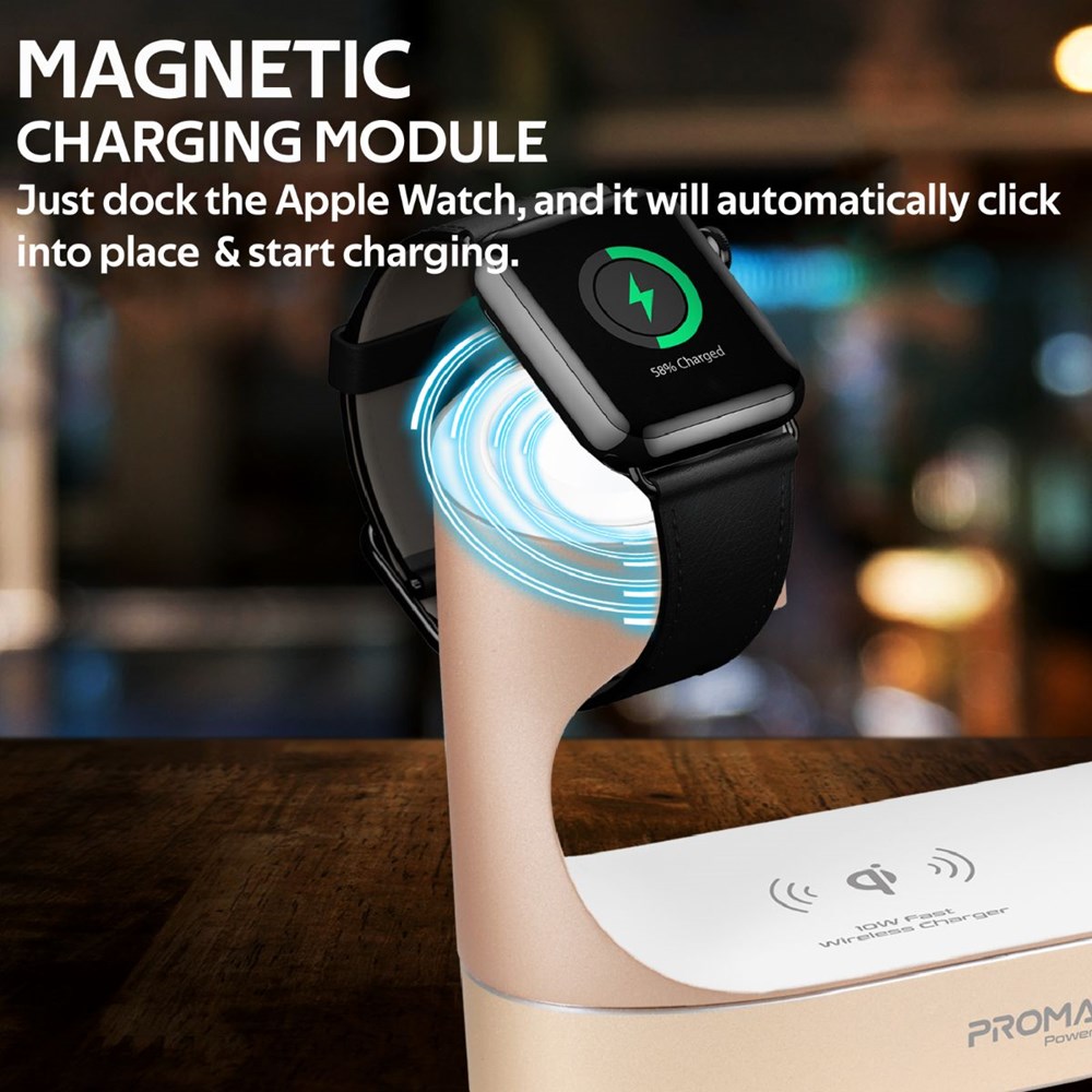 "Buy Online  Promate Apple Wireless Charging StationI World?s First MFi Certified 18W Power Delivery Charging Dock with 10W Qi Fast Wireless ChargingI MFi Apple Watch Charger and 2.4A USB Charging Port for Apple iPhoneI iPodI iPadI PowerState Gold Mobile Accessories"