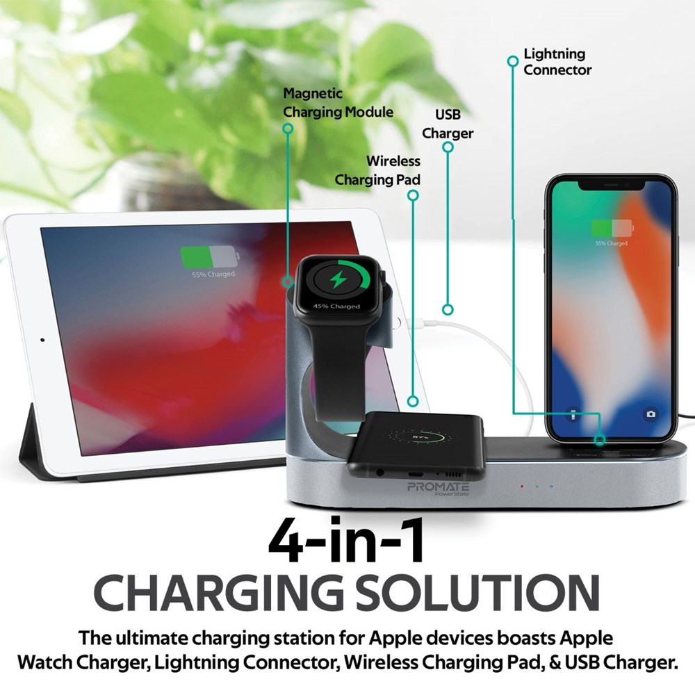 "Buy Online  Promate Apple Wireless Charging StationI World?s First MFi Certified 18W Power Delivery Charging Dock with 10W Qi Fast Wireless ChargingI MFi Apple Watch Charger and 2.4A USB Charging Port for Apple iPhoneI iPodI iPadI PowerState Grey Mobile Accessories"
