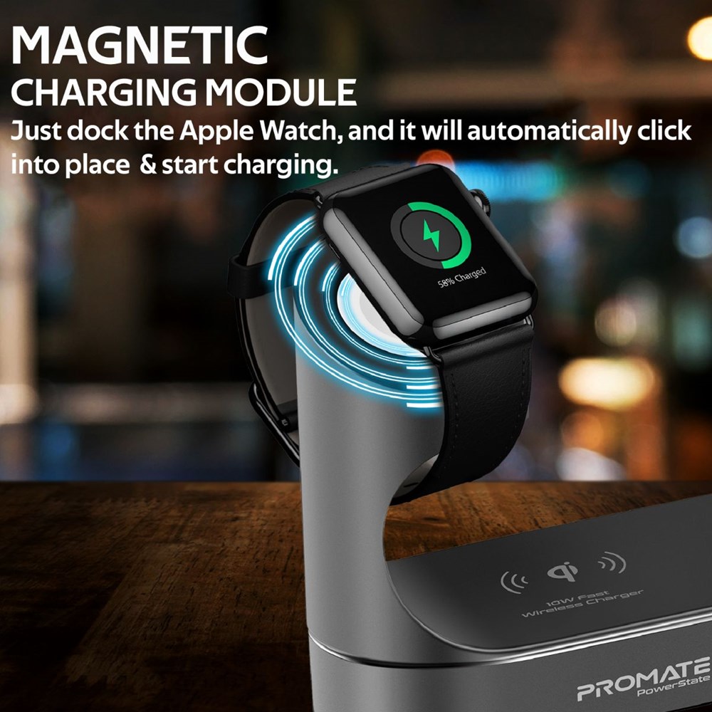 "Buy Online  Promate Apple Wireless Charging StationI World?s First MFi Certified 18W Power Delivery Charging Dock with 10W Qi Fast Wireless ChargingI MFi Apple Watch Charger and 2.4A USB Charging Port for Apple iPhoneI iPodI iPadI PowerState Grey Mobile Accessories"