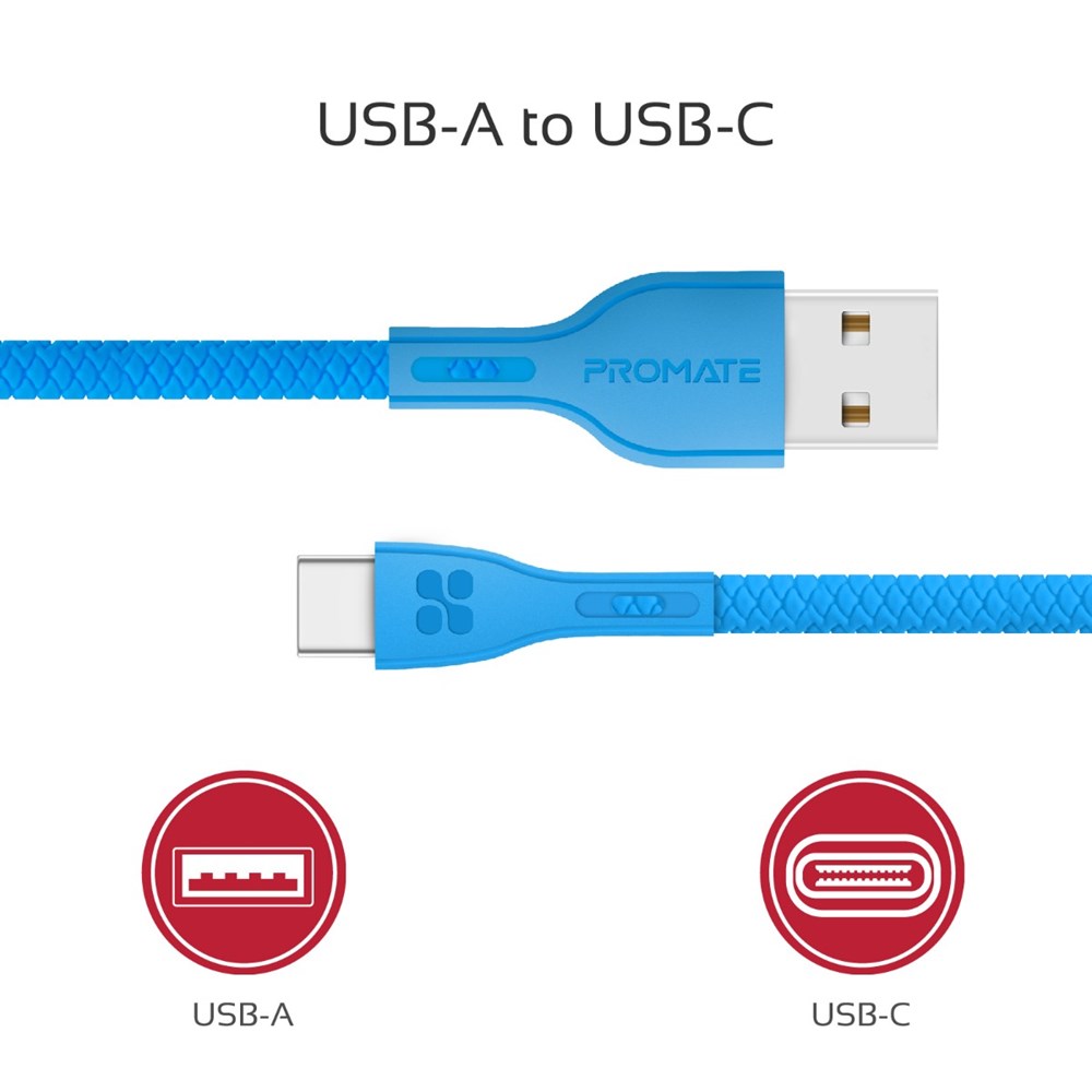 "Buy Online  Promate USB-C to USB-A Cable Blue Accessories"