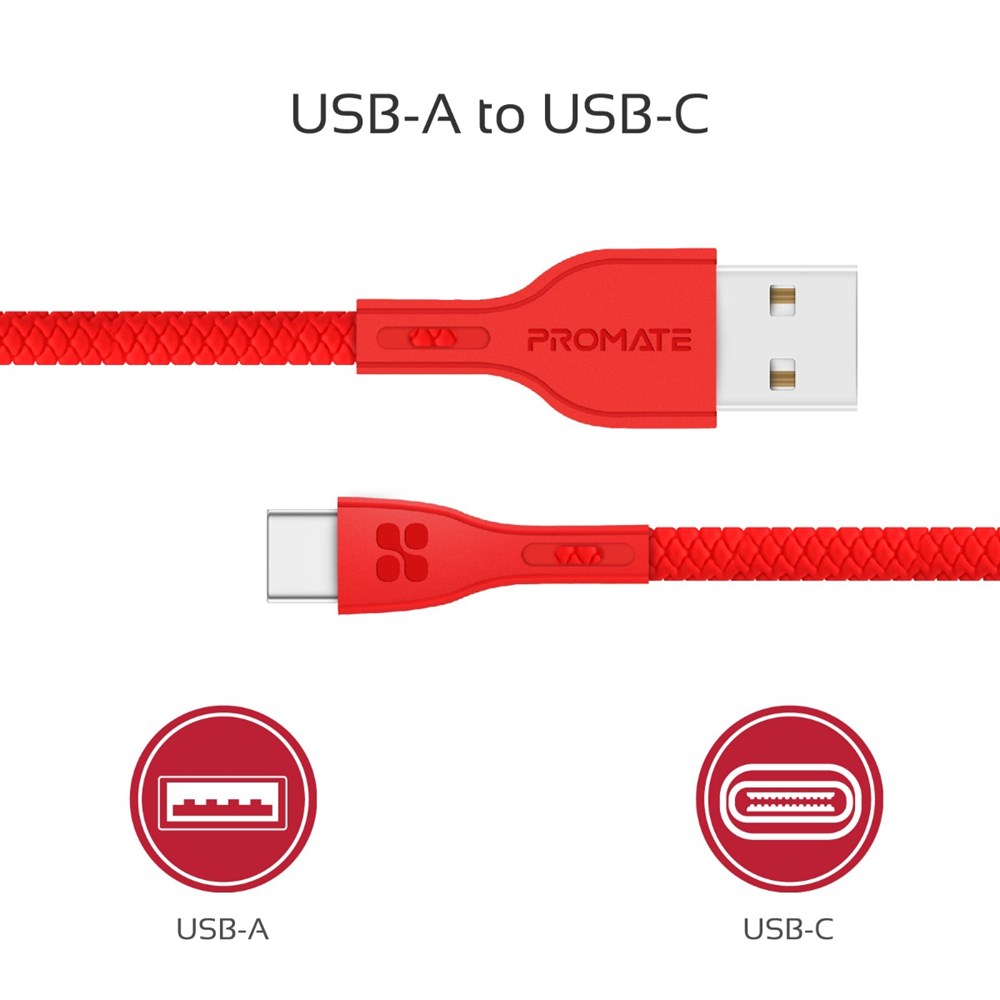 "Buy Online  Promate USB-C to USB-A Cable Red Accessories"