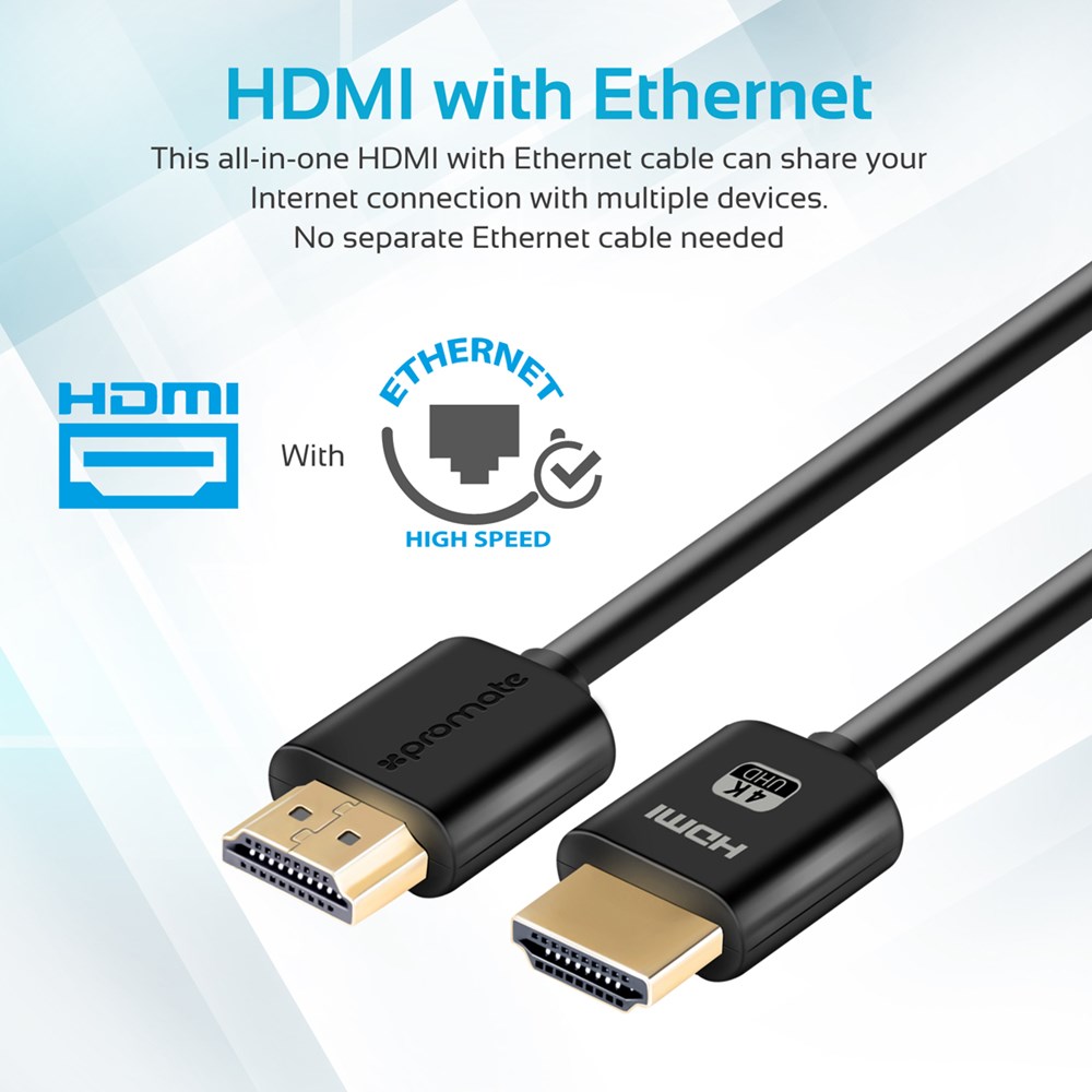 "Buy Online  Promate 4K HDMI CableI High-Speed 1.5 Meter HDMI Cable with 24K Gold Plated Connector and Ethernet ProLink4K2-150 Accessories"