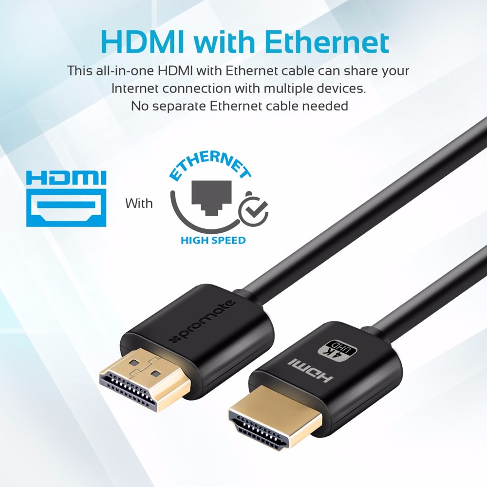 "Buy Online  Promate 4K HDMI CableI High-Speed 5 Meter HDMI Cable with 24K Gold Plated Connector and Ethernet ProLink4K2-500 Accessories"