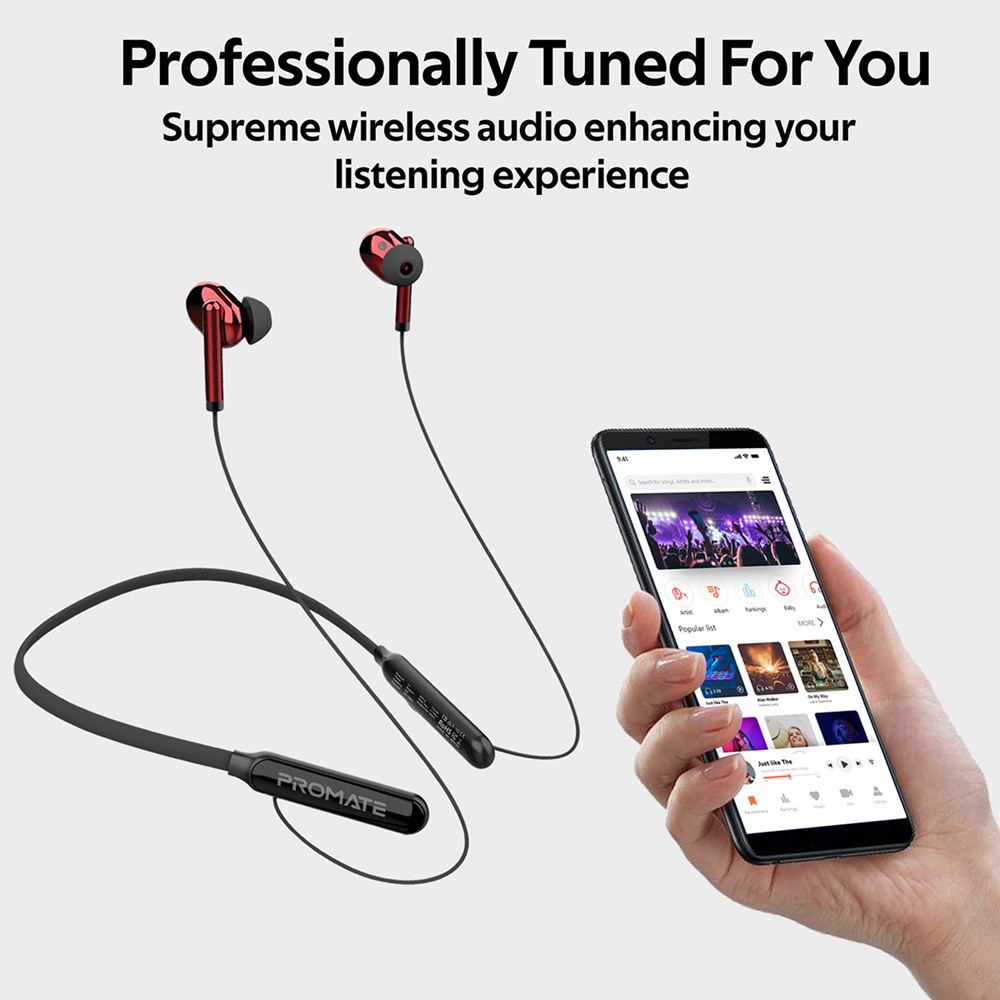 "Buy Online  Promate Wireless In-Ear Headphone IPX5 Sweat Resistant Bluetooth v5.0 Sporty Neckband In-Ear Earphones with Built-In Mic In-Line Control and Multi-Point Pairing for Smartphones Tablets Sports iPod Quartz Red Bluetooth Headsets & Earbuds"
