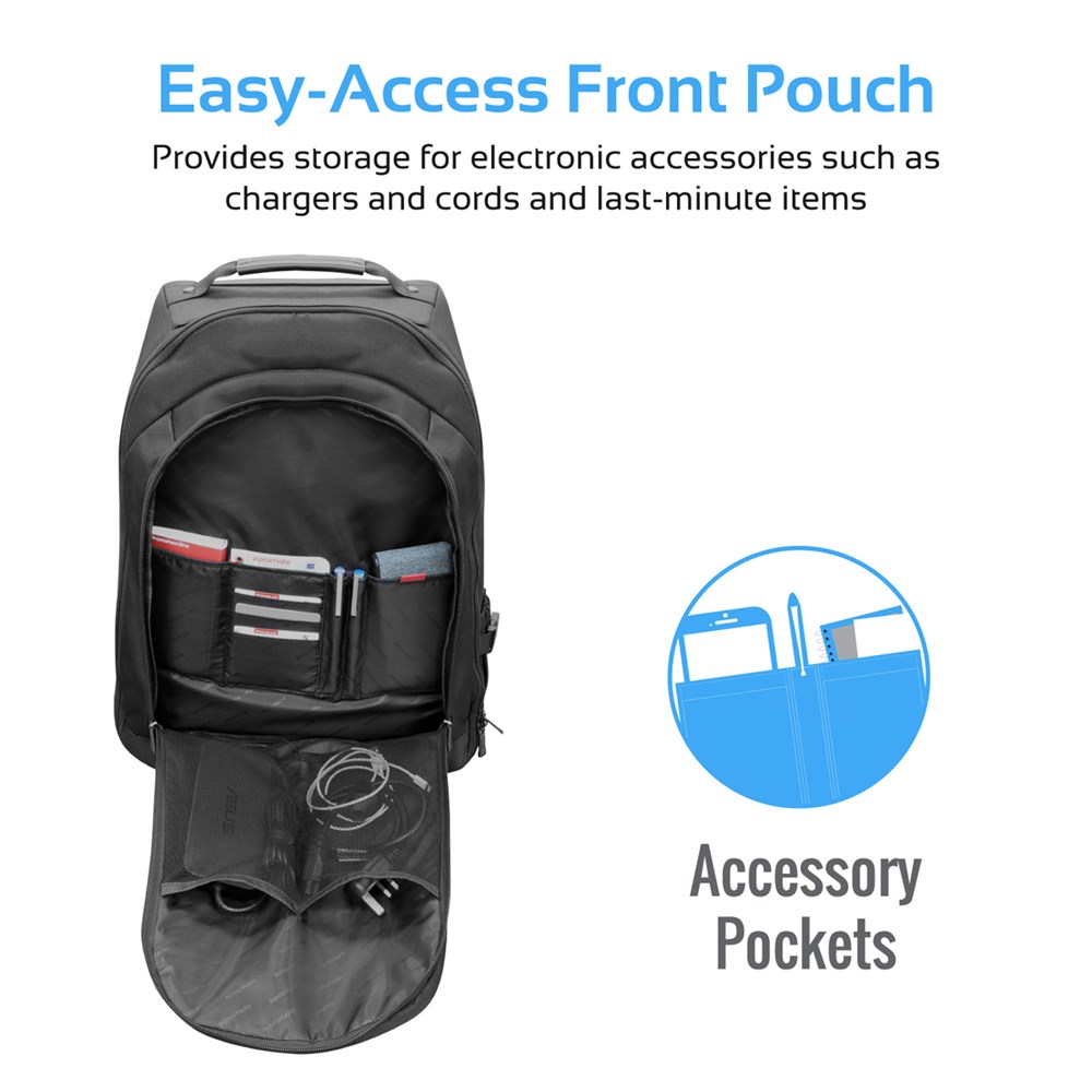 "Buy Online  Promate Trolley Laptop BagI 2-In-1 Portable Rolling Laptop Backpack with Adjustable Straps Black Accessories"