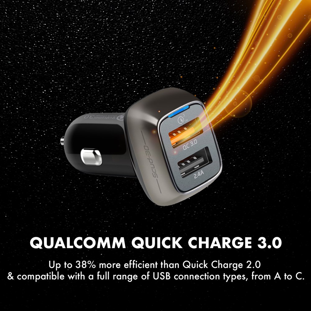 "Buy Online  Promate Qualcomm Car ChargerI Fast Charging 30W 2.4A Cigarette Lighter Power Outlet with Quick Charge 3.0 USB Port and Over-Charging Protection for iPhoneI SamsungI HuaweiI OnePlusI iPadI GPSI Scud-30 Mobile Accessories"