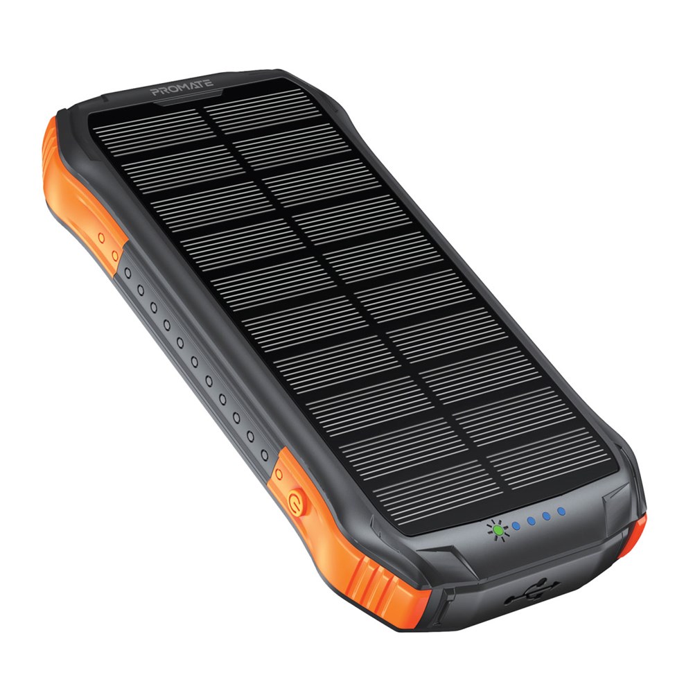 "Buy Online  Promate Solar Power Bank with 10000mAh BatteryI IP65 ProtectionI Qi ChargerI USB-C PD and QC 3.0 PortI SolarTank-10PDQi Mobile Accessories"