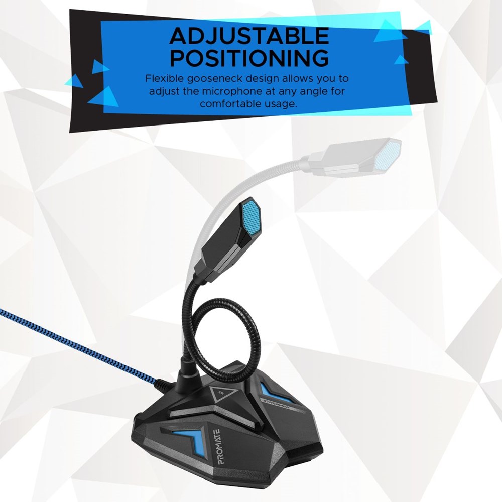 "Buy Online  Promate USB Gaming Microphone I High Definition Omnidirectional Gooseneck Condenser Mic with Audio Jack Out I Mute Button and Built-In Tangle-Free Cord for PC I Laptop I Mac I Recording I Gaming I Streamer Blue Audio and Video"