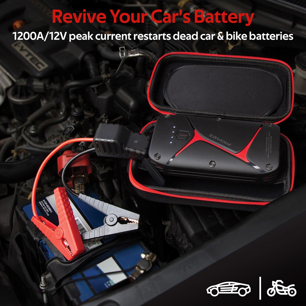 "Buy Online  Promate Car Jump Starter Power BankI IP67 Water Resistant Portable Car Battery Booster with 16000mAh Power BankI Dual USB PortI LED LightI Smart ClampI Micro USB and USC-C Input PortI SparkTank-16 Mobile Accessories"
