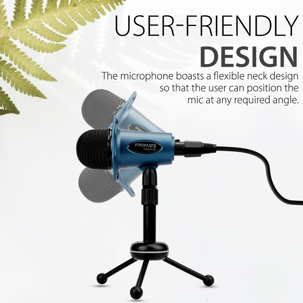 "Buy Online  Promate Desktop Microphones I 3.5mm Professional Condenser Recording Podcast Microphone with Built-In Volume Control and Tripod Stand for PC I Laptop I Skype I Vocal Recording I Tweeter-8 Blue Audio and Video"