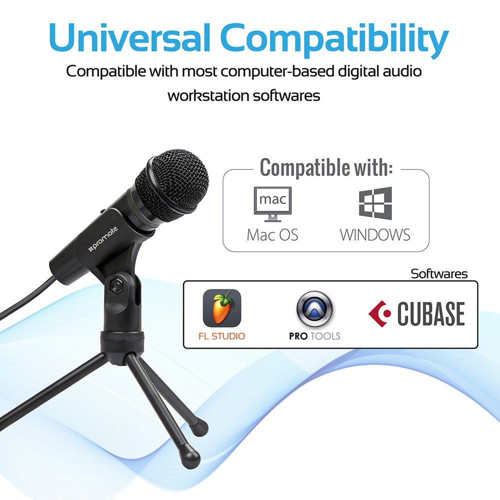 "Buy Online  Promate  Condenser Microphone I 3.5mm Connector Stereo Multimedia Condenser Vocal Microphone Stand for Laptop I PC I Digital Voice Recorder PC I Tweeter-9 Audio and Video"