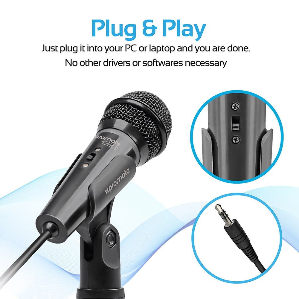"Buy Online  Promate  Condenser Microphone I 3.5mm Connector Stereo Multimedia Condenser Vocal Microphone Stand for Laptop I PC I Digital Voice Recorder PC I Tweeter-9 Audio and Video"