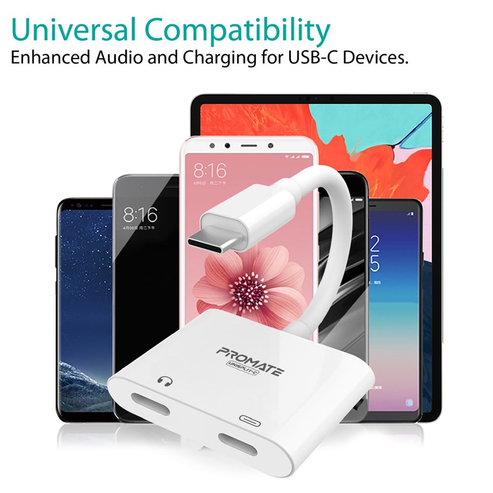 "Buy Online  Promate USB C Headphone and Charge Splitter I 2 in 1 USB Type C to USB C HD Sound Audio Input and 60W Power Delivery Charging Converter Adapter Google Pixel 3/3 XL I Huawei Mate 20 Pro I UniSplit-C Accessories"