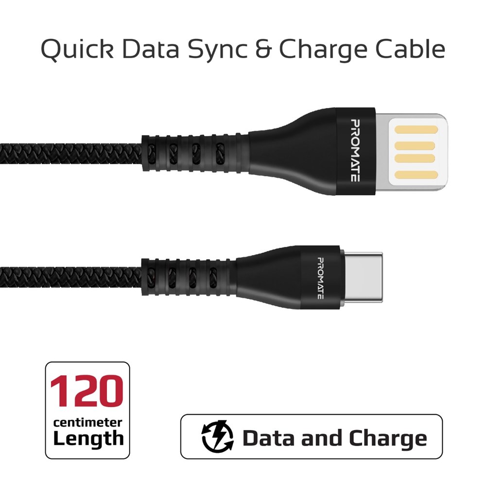 "Buy Online  Promate USB-C to Reversible USB-A Charging CableI High-Speed Fast Sync Charge 2A Type-C Cable with 1.2m Tangle Free Cord Black Accessories"