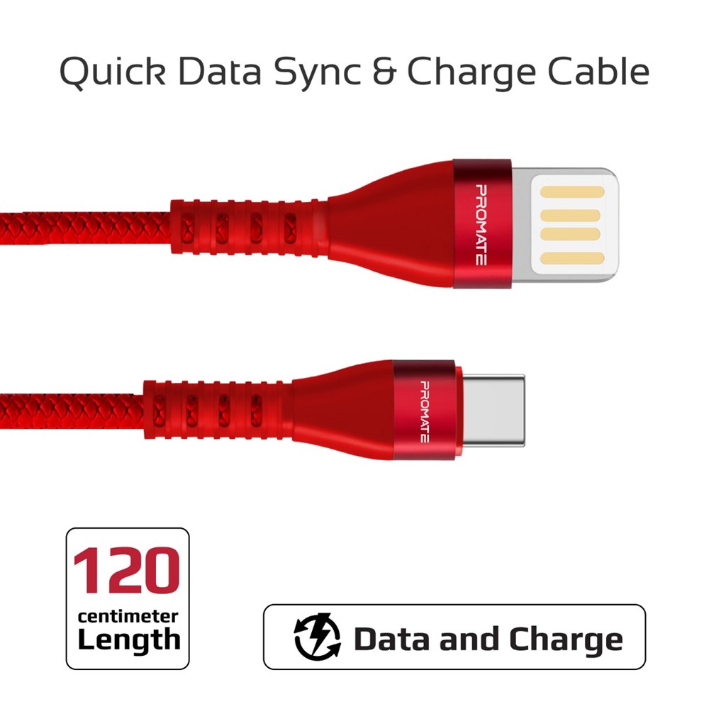 "Buy Online  Promate Type-C Fast Charging CableI Premium High-Speed Durable 1.2m USB Type-C Cable with 2A Ultra-Fast Charge Sync Cable Red Accessories"