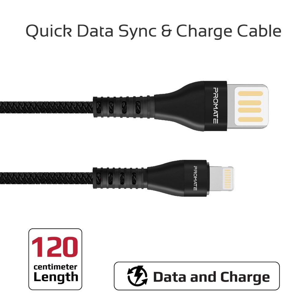 "Buy Online  Promate Reversible USB-A to Lightning CableI High-Speed Fast Charging Syncing 2A Lightning Connector Cable Black Accessories"