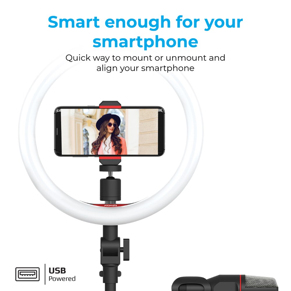 "Buy Online  Promate Video Recording KitI All-in-one Vlogging Accessories with StandI MicrophoneI Mini Tripod StandI Selfie Ring LightI and Adjustable Phone Holders for Live Stream/ YouTube Video /Makeup/VloggingI VlogPro Camera Accessories"