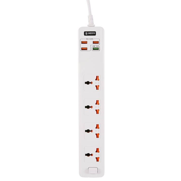 "Buy Online  Green 4 AC 4 USB 3.4A QC3.0 Multiport Smart Power Socket 3000W 3M /White Mobile Accessories"