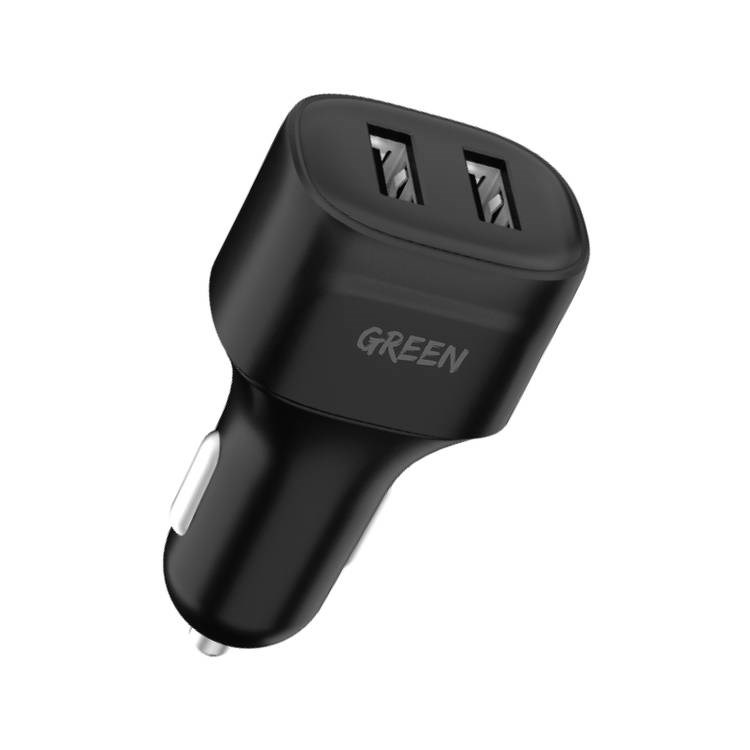 "Buy Online  Green Dual Port Car Charger 12W/Black Mobile Accessories"