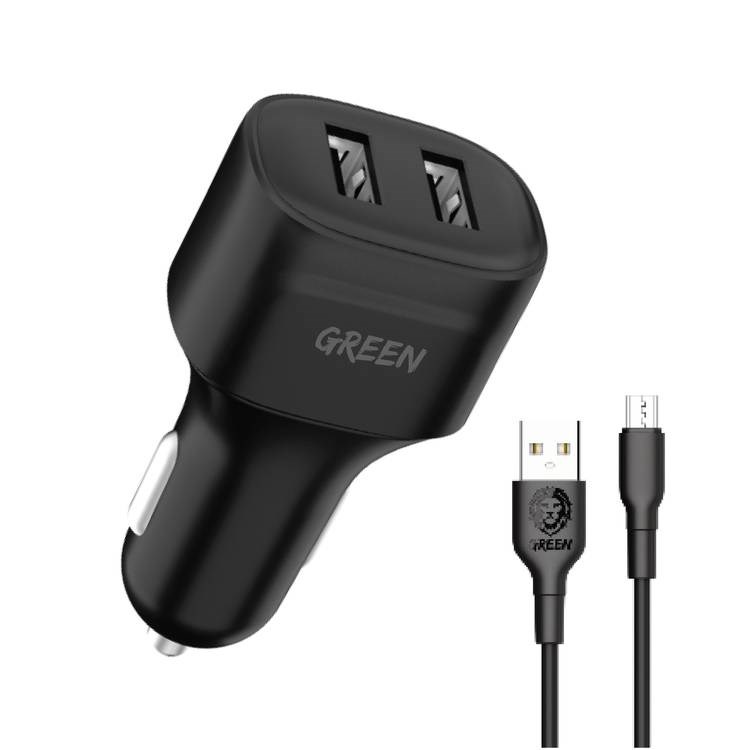 "Buy Online  Green Dual Port Car Charger 12W with PVC Micro USB Cable 1.2M/Black Mobile Accessories"