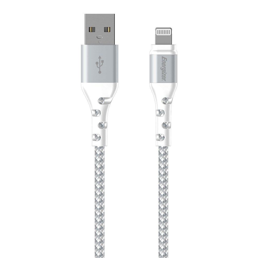 "Buy Online  Energizer USB-A to Lightning Cable | 2m | Metal Braided | Fast Charging | 480 Mbps Data Sync | For iPhone 13/12/11/X | iPad White Accessories"