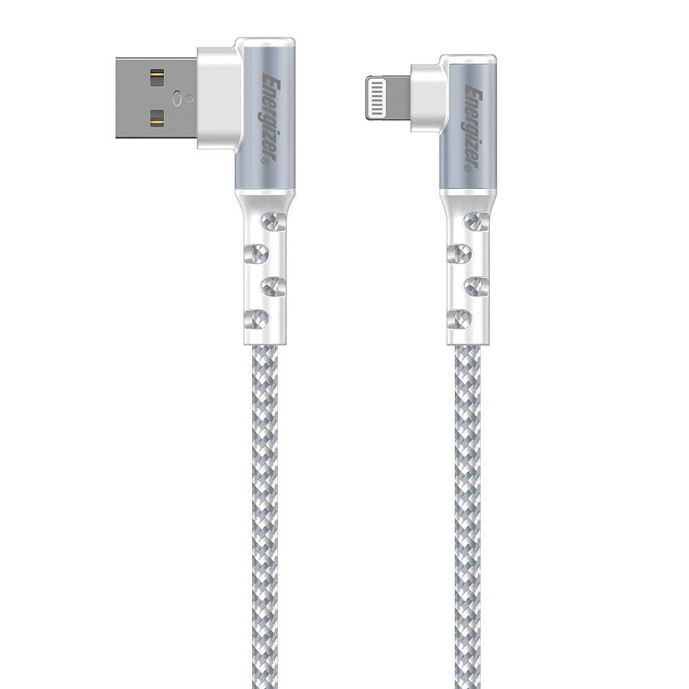 "Buy Online  Energizer Right Angle 90 Degree MFi Certified Fast Charging Metal Braided Lightning Cable Accessories"