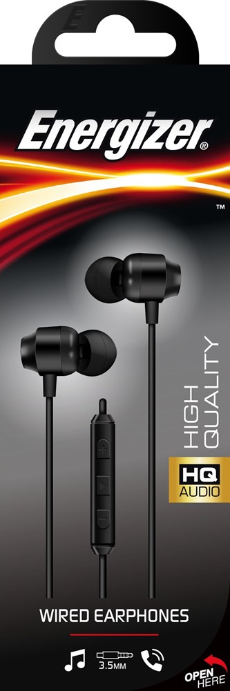 "Buy Online  Energizer Heavy Bass In-Ear Stereo Headphones With Metallic Finish Black Recorders"