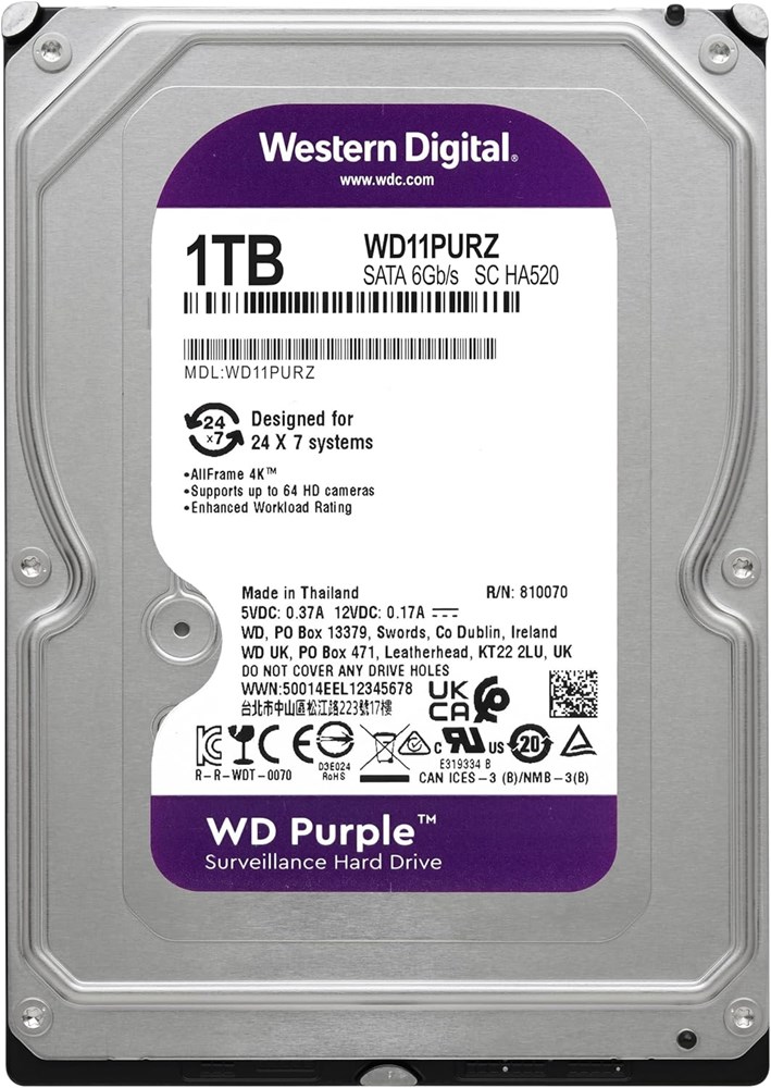 "Buy Online  Western Digital 1TB WD Purple Surveillance Internal Hard Drive HDD - SATA 6 Gb/s| 64 MB Cache| 3.5Inches - WD11PURZ Peripherals"