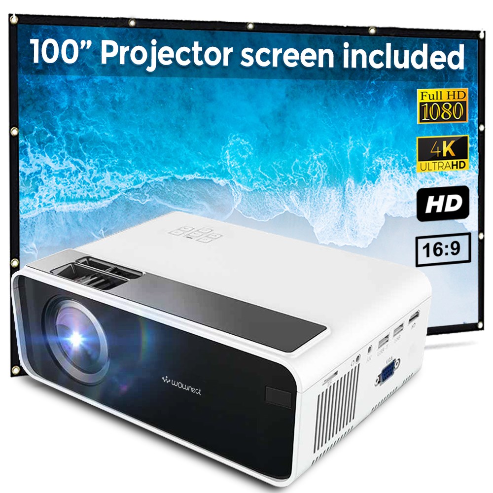 "Buy Online  Wownect W13 Sync Mini Projector [1500 Lumens] with 100 Inch Screen Television and Video"