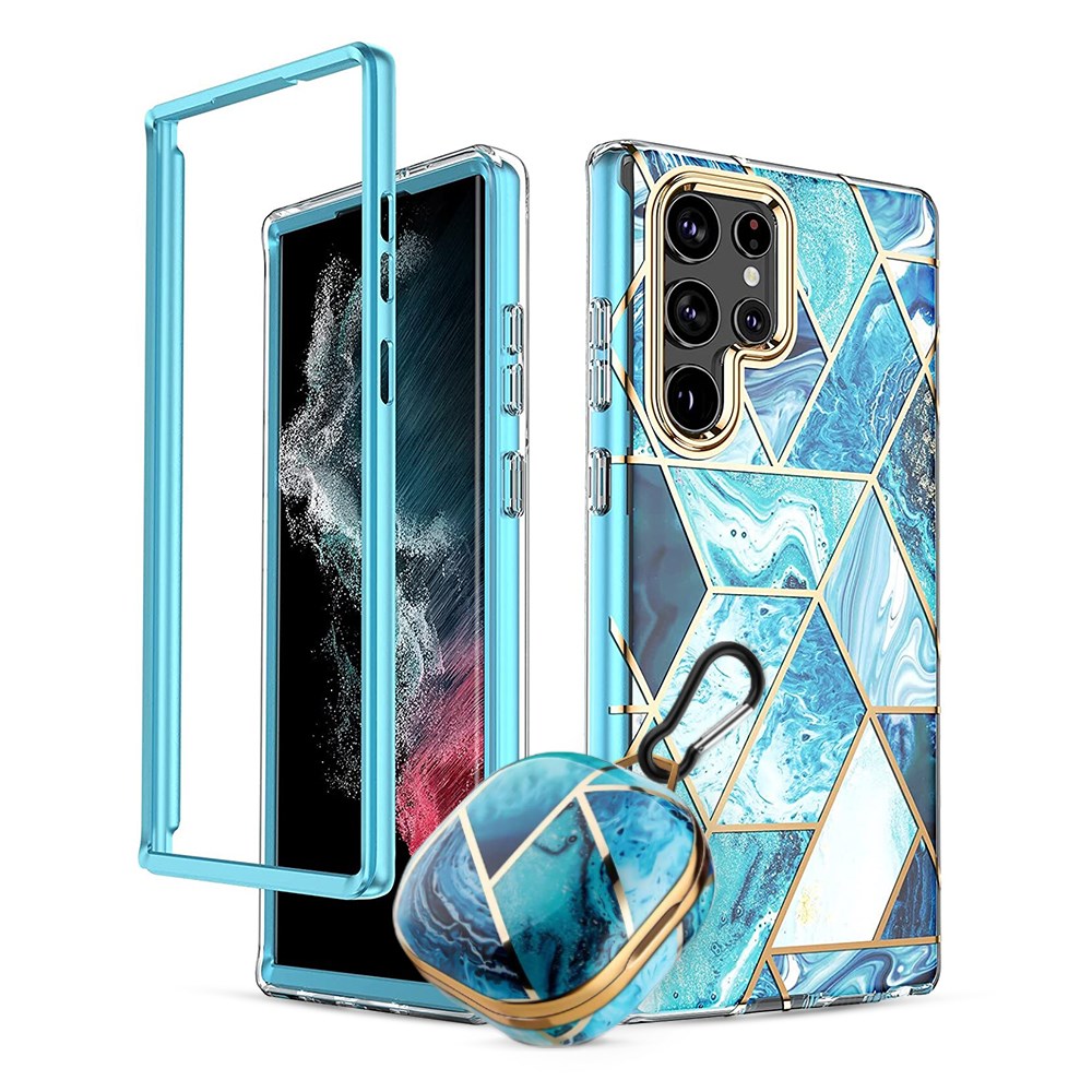 "Buy Online  O Ozone Marble Bundle for Samsung Galaxy S23 5G Ultra Case + Galaxy Buds Case| Full-Body Smooth Gloss Finish Marble Shockproof Bumper Stylish Cover for Women-Blue Mobile Accessories"