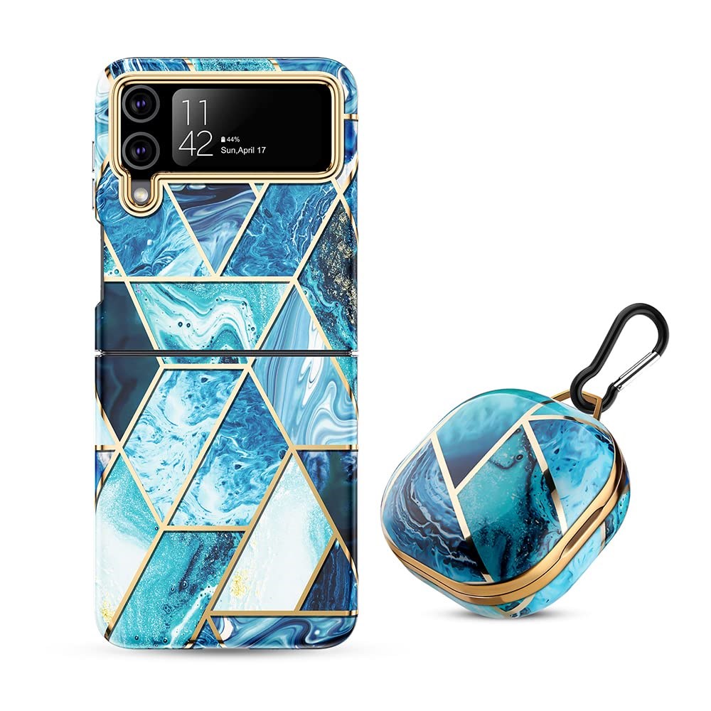 "Buy Online  O Ozone Case for Samsung Galaxy Z Flip 3 + Galaxy Buds Case| Full-Body Smooth Gloss Finish Marble Shockproof Bumper Stylish Cover-Blue Bluetooth Headsets & Earbuds"