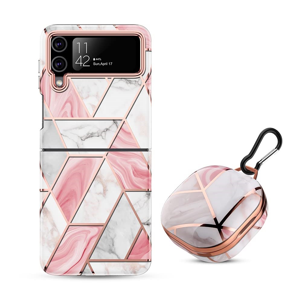 "Buy Online  O Ozone Case for Samsung Galaxy Z Flip 3 + Galaxy Buds Case| Full-Body Smooth Gloss Finish Marble Shockproof Bumper Stylish Cover-Pink Bluetooth Headsets & Earbuds"