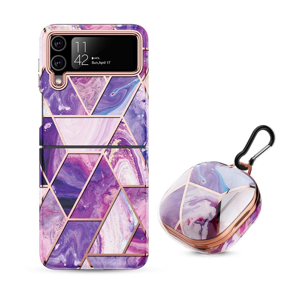 "Buy Online  O Ozone Case for Samsung Galaxy Z Flip 3 + Galaxy Buds Case| Full-Body Smooth Gloss Finish Marble Shockproof Bumper Stylish Cover-Purple Bluetooth Headsets & Earbuds"