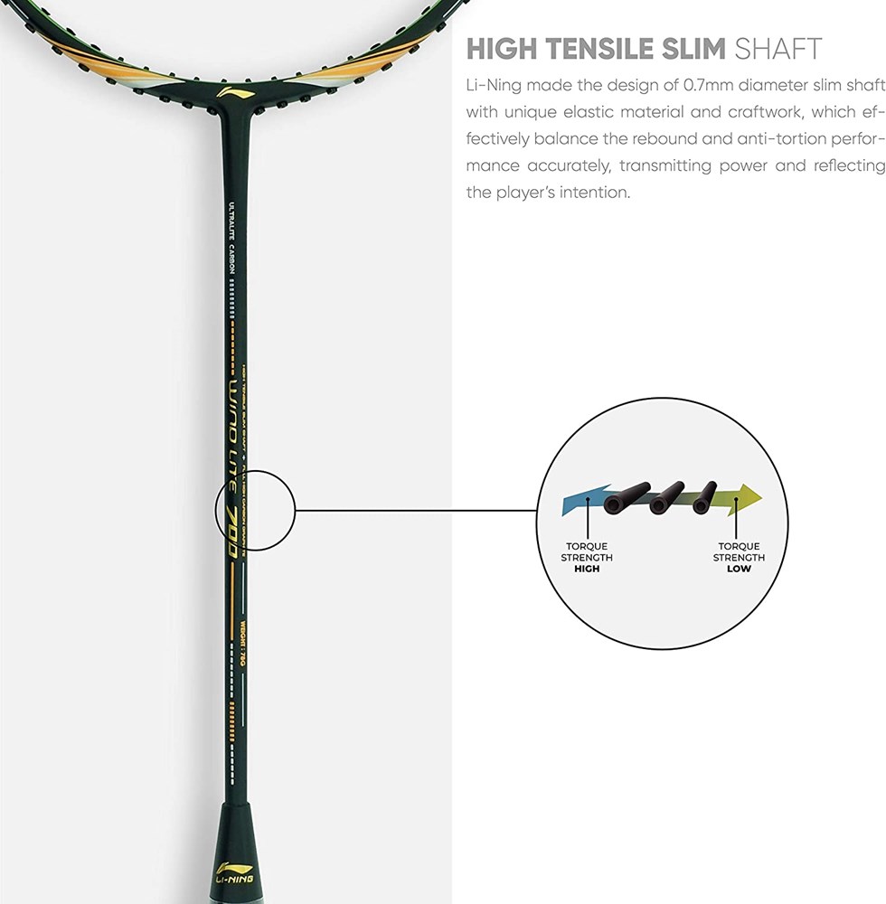 "Buy Online  Li-Ning Wind Lite 700 Carbon Fiber Unstrung Badminton Racket With Full Cover (Black I Gold) S1 Sporting Goods"