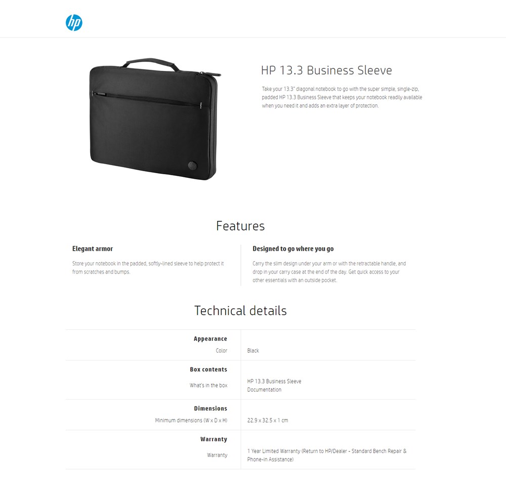 "Buy Online  HP 13.3 Business Sleeve 2UW00AA Accessories"