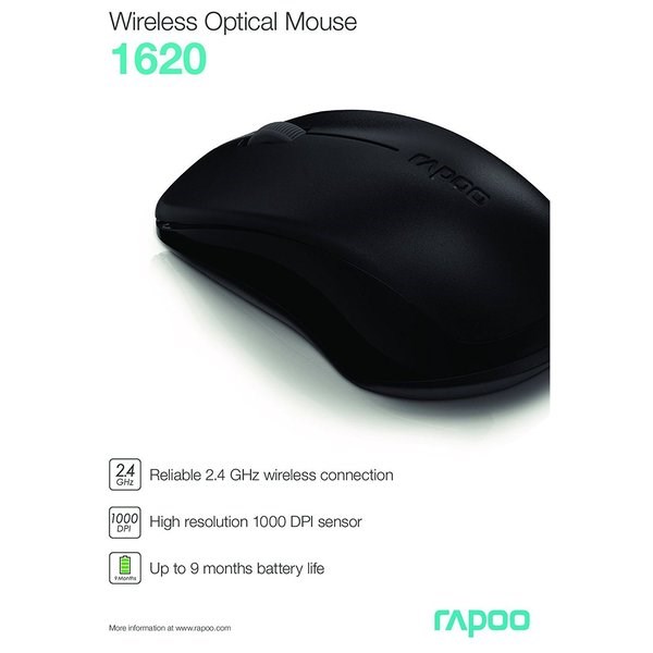 "Buy Online  Rapoo 2.4Ghz Wireless Mouse Black 1620 Peripherals"
