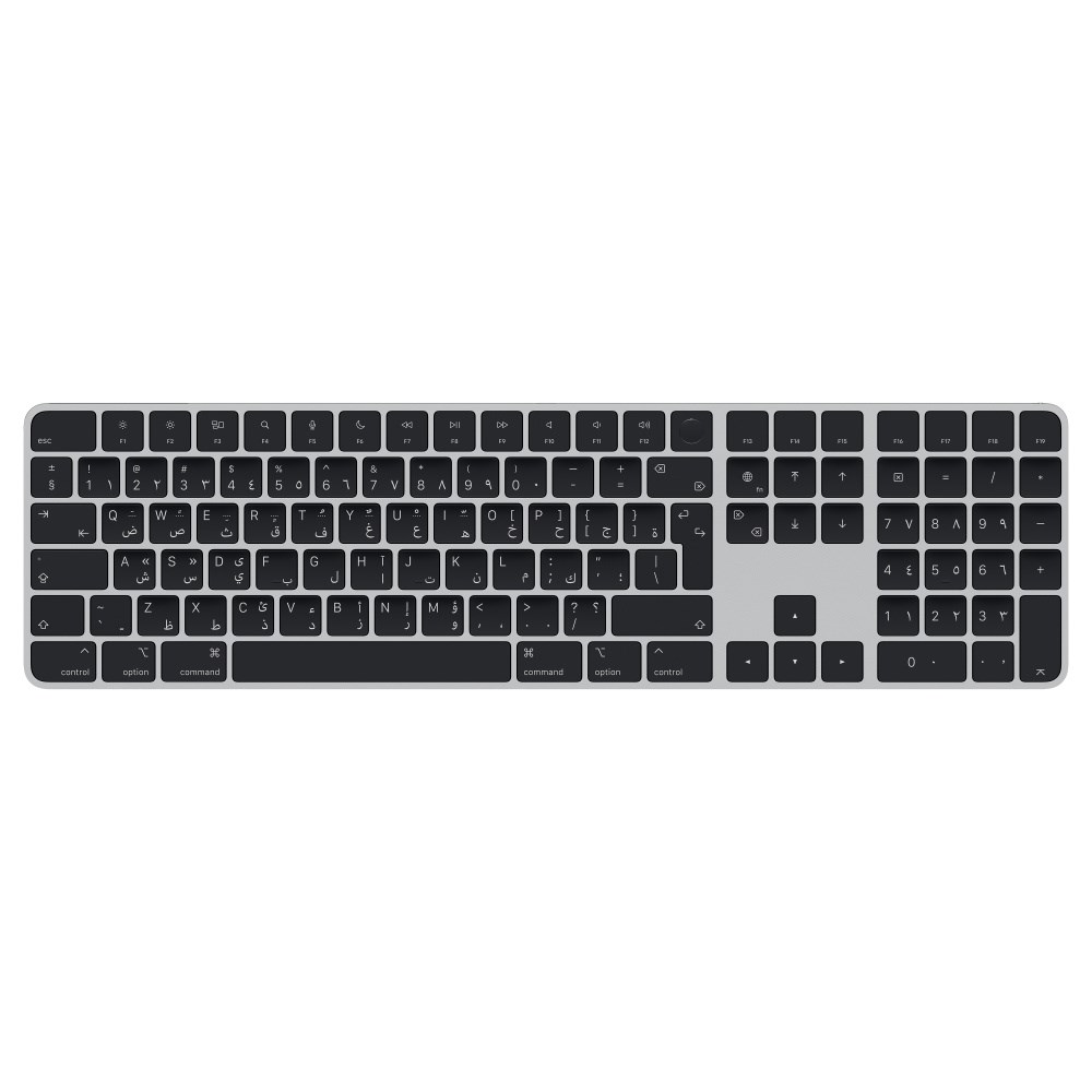 "Buy Online  Apple Magic Keyboard with Touch ID and Numeric Keypad for Mac models with Apple silicon  Arabic Black Keys Peripherals"