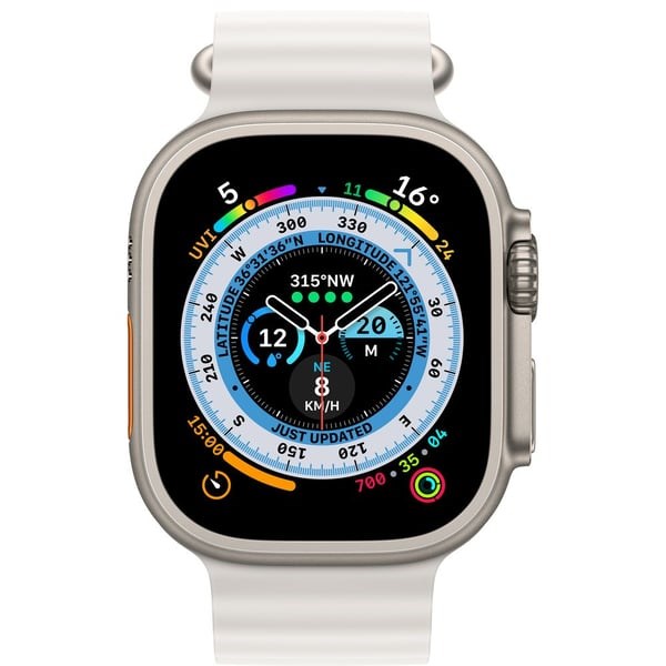 "Buy Online  Apple Watch Ultra GPS + Cellular 49mm Titanium Case with White Ocean Band Watches"