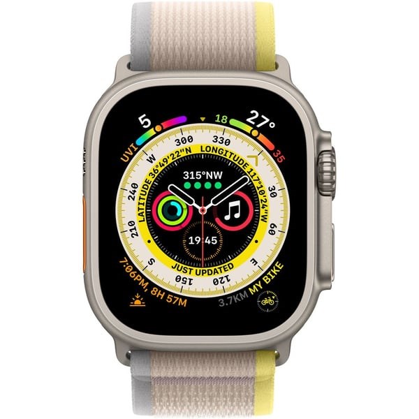 "Buy Online  Apple Watch Ultra GPS + CellularI 49mm Titanium Case with Yellow/Beige Trail Loop-S/M Watches"