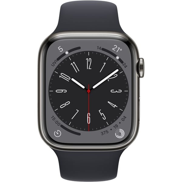 "Buy Online  Apple Watch Series 8 GPS + Cellular 41mm Graphite Stainless Steel Case with Midnight Sport Band - Regular Watches"