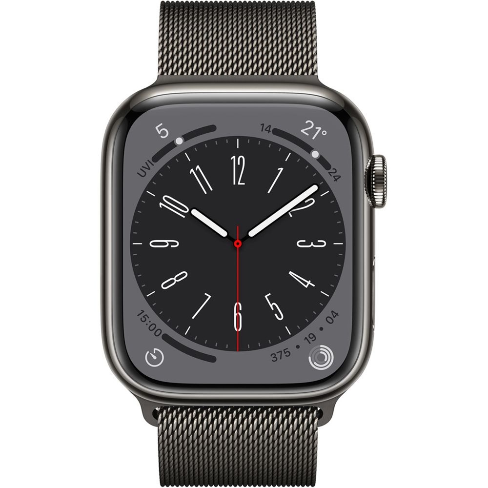 "Buy Online  Apple Watch Series 8 GPS + Cellular 41mm Graphite Stainless Steel Case with Graphite Milanese Loop Watches"