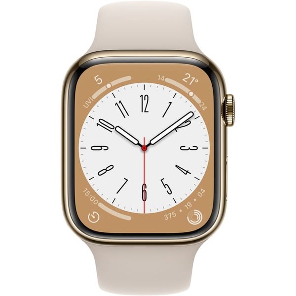 "Buy Online  Apple Watch Series 8 GPS + Cellular 45mm Gold Stainless Steel Case with Starlight Sport Band - Regular Watches"