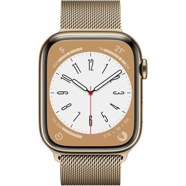 "Buy Online  Apple Watch Series 8 GPS + Cellular 45mm Gold Stainless Steel Case with Gold Milanese Loop Watches"