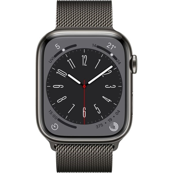 "Buy Online  Apple Watch Series 8 GPS + Cellular 45mm Graphite Stainless Steel Case with Graphite Milanese Loop Watches"