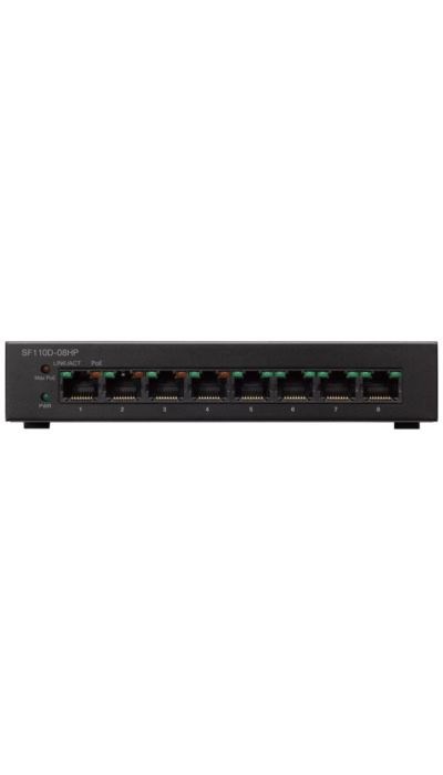 "Buy Online  Cisco SF110D08HP Unmanaged Switch | 8 Ports 32W 10/100 | PoE | Limited Lifetime Protection (SF110D08HPUK) Networking"