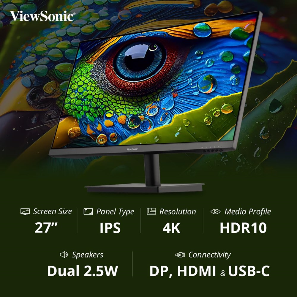 "Buy Online  VIEWSONIC VA2709U-4K 27 Inch 4K IPS Monitor| HDMI| DisplayPort| USB-C| 2x 2.5W Speakers Display"