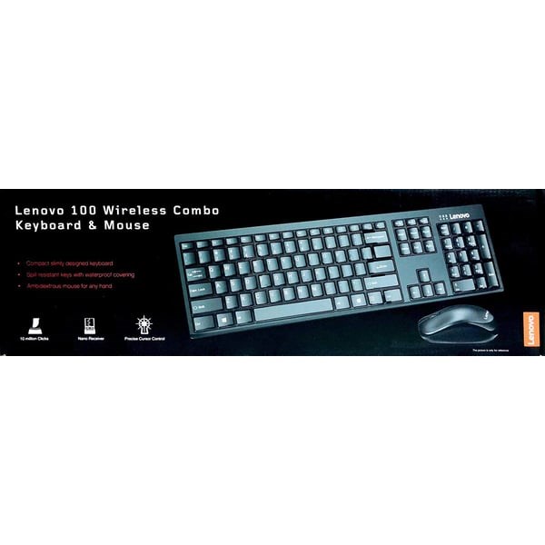 "Buy Online  Lenovo 100 Wireless Combo Keyboard and Mouse GX30S99500 Peripherals"