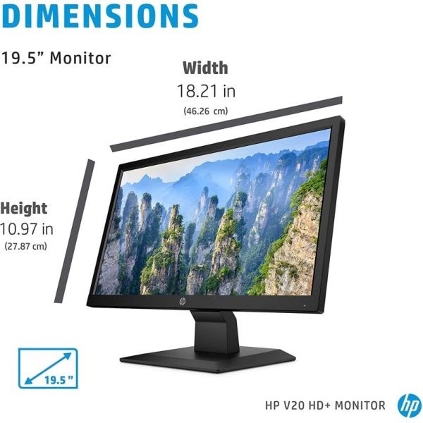 "Buy Online  HP V20 HD+ Monitor 19.5inch Diagonal HD+ Computer Monitor With TN Panel And Blue Light Settings HP Monitor With Tiltable Screen HDMI And VGA Port Display"